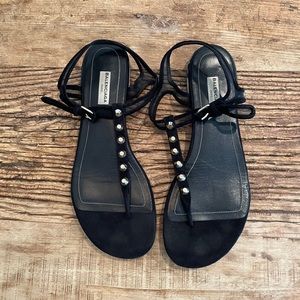 BALENCIAGA STUD ARENA BLACK MESH THONG SANDAL